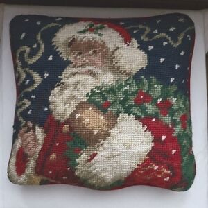 Santa Claus Vintage Needlepoint Pillow